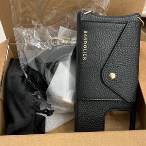 HAILEY
Side Slot Leather Crossbody Bandolier in Black/Gold